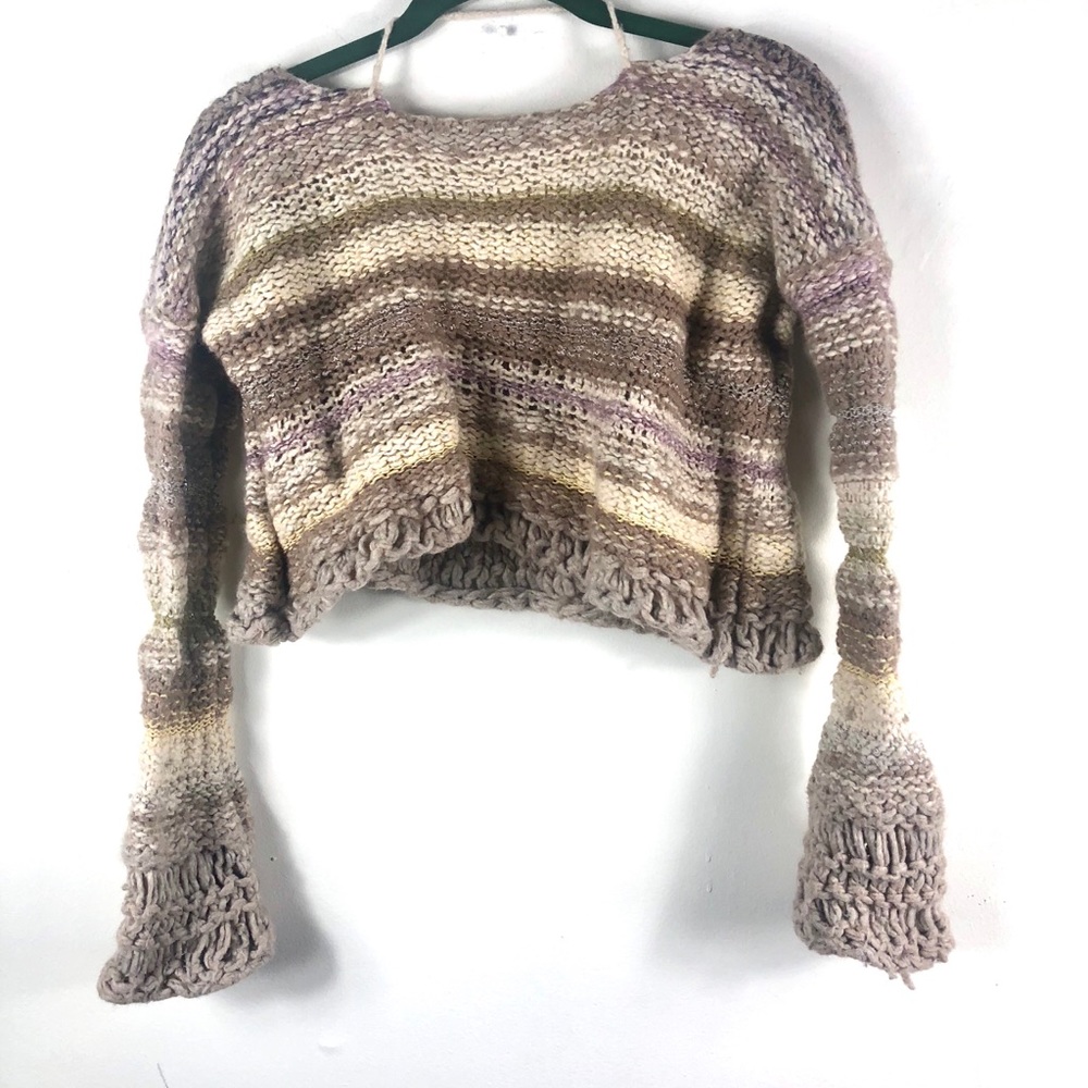 Free People Bell Sleeve Cropped Chunky Sweater - Picture 6 of 6